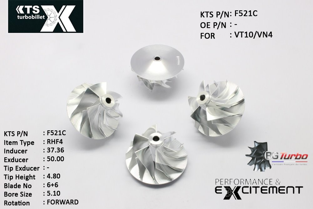 Turbo ROUE FORGÉE MFS PERFORMANCE - 6+6 PALES - INDUCER : 37,36 - EXDUCER : 50 - TYPE : RHF4ANGLE : 55° - ROTATION : Forward - SUPER BACK : 3,74 - BORE SIZE : 5,1
